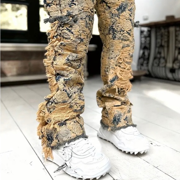 Stacked flare denim pants jeans - Picture 1 of 5